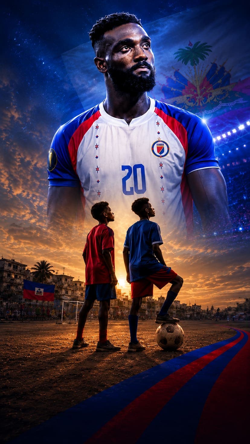 Two young Haitian footballers at sunset dreaming of a better future